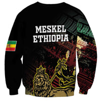 Meskel Ethiopia Sweatshirt Lion Of Judah With Grunge Patterns - Wonder Print Shop