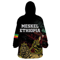 Meskel Ethiopia Wearable Blanket Hoodie Lion Of Judah With Grunge Patterns - Wonder Print Shop