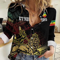 Meskel Ethiopia Women Casual Shirt Lion Of Judah With Grunge Patterns - Wonder Print Shop