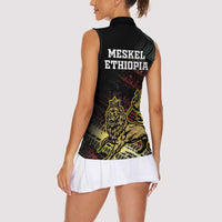 Meskel Ethiopia Women Sleeveless Polo Shirt Lion Of Judah With Grunge Patterns - Wonder Print Shop