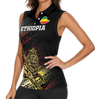 Meskel Ethiopia Women Sleeveless Polo Shirt Lion Of Judah With Grunge Patterns - Wonder Print Shop