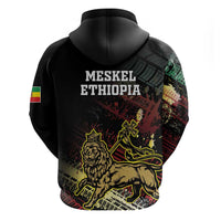 Meskel Ethiopia Zip Hoodie Lion Of Judah With Grunge Patterns - Wonder Print Shop