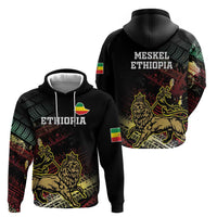 Meskel Ethiopia Zip Hoodie Lion Of Judah With Grunge Patterns - Wonder Print Shop