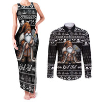 Viking Gnome Christmas Couples Matching Tank Maxi Dress and Long Sleeve Button Shirt Nordic Xmas Spirit Pattern - Wonder Print Shop