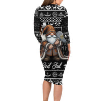 Viking Gnome Christmas Long Sleeve Bodycon Dress Nordic Xmas Spirit Pattern - Wonder Print Shop