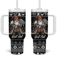 Viking Gnome Christmas Tumbler With Handle Nordic Xmas Spirit Pattern - Wonder Print Shop