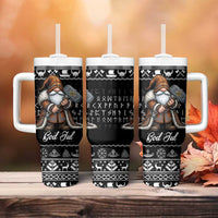 Viking Gnome Christmas Tumbler With Handle Nordic Xmas Spirit Pattern - Wonder Print Shop