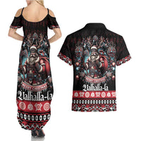 Viking Santa Christmas Couples Matching Summer Maxi Dress and Hawaiian Shirt Valhalla-la Nordic Xmas Spirit - Wonder Print Shop