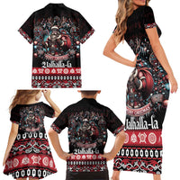 Viking Santa Christmas Family Matching Short Sleeve Bodycon Dress and Hawaiian Shirt Valhalla-la Nordic Xmas Spirit - Wonder Print Shop