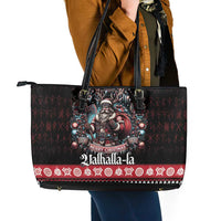 Viking Santa Christmas Leather Tote Bag Valhalla-la Nordic Xmas Spirit - Wonder Print Shop