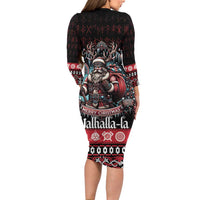 Viking Santa Christmas Long Sleeve Bodycon Dress Valhalla-la Nordic Xmas Spirit - Wonder Print Shop