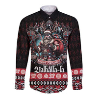 Viking Santa Christmas Long Sleeve Button Shirt Valhalla-la Nordic Xmas Spirit - Wonder Print Shop
