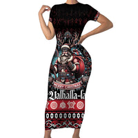 Viking Santa Christmas Short Sleeve Bodycon Dress Valhalla-la Nordic Xmas Spirit - Wonder Print Shop