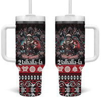 Viking Santa Christmas Tumbler With Handle Valhalla-la Nordic Xmas Spirit - Wonder Print Shop