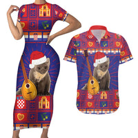 Croatia Christmas Couples Matching Short Sleeve Bodycon Dress and Hawaiian Shirt Kuna Zlatica Merry Xmas - Wonder Print Shop