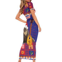 Croatia Christmas Short Sleeve Bodycon Dress Kuna Zlatica Merry Xmas - Wonder Print Shop