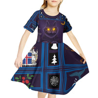 Iceland Christmas Kid Short Sleeve Dress Yule Cat Christmas Lightning Art - Wonder Print Shop