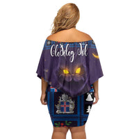 Iceland Christmas Off Shoulder Short Dress Yule Cat Christmas Lightning Art - Wonder Print Shop
