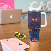 Iceland Christmas Tumbler With Handle Yule Cat Christmas Lightning Art - Wonder Print Shop