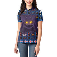 Iceland Christmas Women Polo Shirt Yule Cat Christmas Lightning Art - Wonder Print Shop