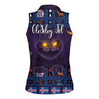 Iceland Christmas Women Sleeveless Polo Shirt Yule Cat Christmas Lightning Art - Wonder Print Shop