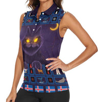Iceland Christmas Women Sleeveless Polo Shirt Yule Cat Christmas Lightning Art - Wonder Print Shop