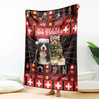 Merry Christmas Bernese Mountain Dog Blanket Switzerland Symbols - Lightning Art
