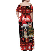 Merry Christmas Bernese Mountain Dog Off Shoulder Maxi Dress Switzerland Symbols - Lightning Art - Wonder Print Shop