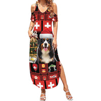 Merry Christmas Bernese Mountain Dog Summer Maxi Dress Switzerland Symbols - Lightning Art - Wonder Print Shop
