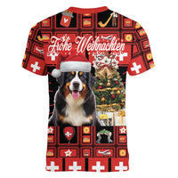 Merry Christmas Bernese Mountain Dog Women V-Neck T-Shirt Switzerland Symbols - Lightning Art - Wonder Print Shop