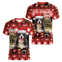 Merry Christmas Bernese Mountain Dog Women V-Neck T-Shirt Switzerland Symbols - Lightning Art - Wonder Print Shop