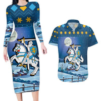 Lithuania Christmas Couples Matching Long Sleeve Bodycon Dress and Hawaiian Shirt Coat Of Arms Merry Xmas - Wonder Print Shop