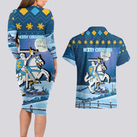 Lithuania Christmas Couples Matching Long Sleeve Bodycon Dress and Hawaiian Shirt Coat Of Arms Merry Xmas - Wonder Print Shop