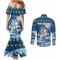 Lithuania Christmas Couples Matching Mermaid Dress and Long Sleeve Button Shirt Coat Of Arms Merry Xmas