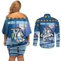 Lithuania Christmas Couples Matching Off Shoulder Short Dress and Long Sleeve Button Shirt Coat Of Arms Merry Xmas - Wonder Print Shop