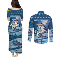 Lithuania Christmas Couples Matching Puletasi and Long Sleeve Button Shirt Coat Of Arms Merry Xmas - Wonder Print Shop