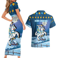 Lithuania Christmas Couples Matching Short Sleeve Bodycon Dress and Hawaiian Shirt Coat Of Arms Merry Xmas - Wonder Print Shop