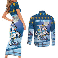 Lithuania Christmas Couples Matching Short Sleeve Bodycon Dress and Long Sleeve Button Shirt Coat Of Arms Merry Xmas - Wonder Print Shop
