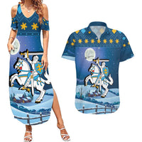 Lithuania Christmas Couples Matching Summer Maxi Dress and Hawaiian Shirt Coat Of Arms Merry Xmas - Wonder Print Shop