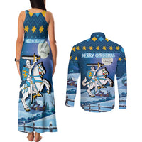 Lithuania Christmas Couples Matching Tank Maxi Dress and Long Sleeve Button Shirt Coat Of Arms Merry Xmas - Wonder Print Shop