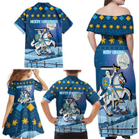 Lithuania Christmas Family Matching Off Shoulder Maxi Dress and Hawaiian Shirt Coat Of Arms Merry Xmas - Wonder Print Shop