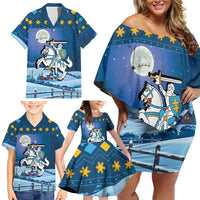 Lithuania Christmas Family Matching Off Shoulder Short Dress and Hawaiian Shirt Coat Of Arms Merry Xmas - Wonder Print Shop