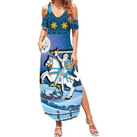 Lithuania Christmas Family Matching Summer Maxi Dress and Hawaiian Shirt Coat Of Arms Merry Xmas - Wonder Print Shop