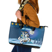 Lithuania Christmas Leather Tote Bag Coat Of Arms Merry Xmas - Wonder Print Shop