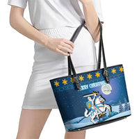 Lithuania Christmas Leather Tote Bag Coat Of Arms Merry Xmas - Wonder Print Shop