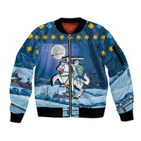 Lithuania Christmas Sleeve Zip Bomber Jacket Coat Of Arms Merry Xmas - Wonder Print Shop