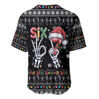 Six Seven Funny Skeleton Fingers Christmas Baseball Jersey Creepy Santa Skeleton Hands - Wonder Print Shop