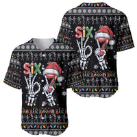 Six Seven Funny Skeleton Fingers Christmas Baseball Jersey Creepy Santa Skeleton Hands - Wonder Print Shop