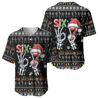 Six Seven Funny Skeleton Fingers Christmas Baseball Jersey Creepy Santa Skeleton Hands - Wonder Print Shop