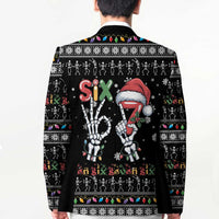 Six Seven Funny Skeleton Fingers Christmas Blazer Creepy Santa Skeleton Hands - Wonder Print Shop
